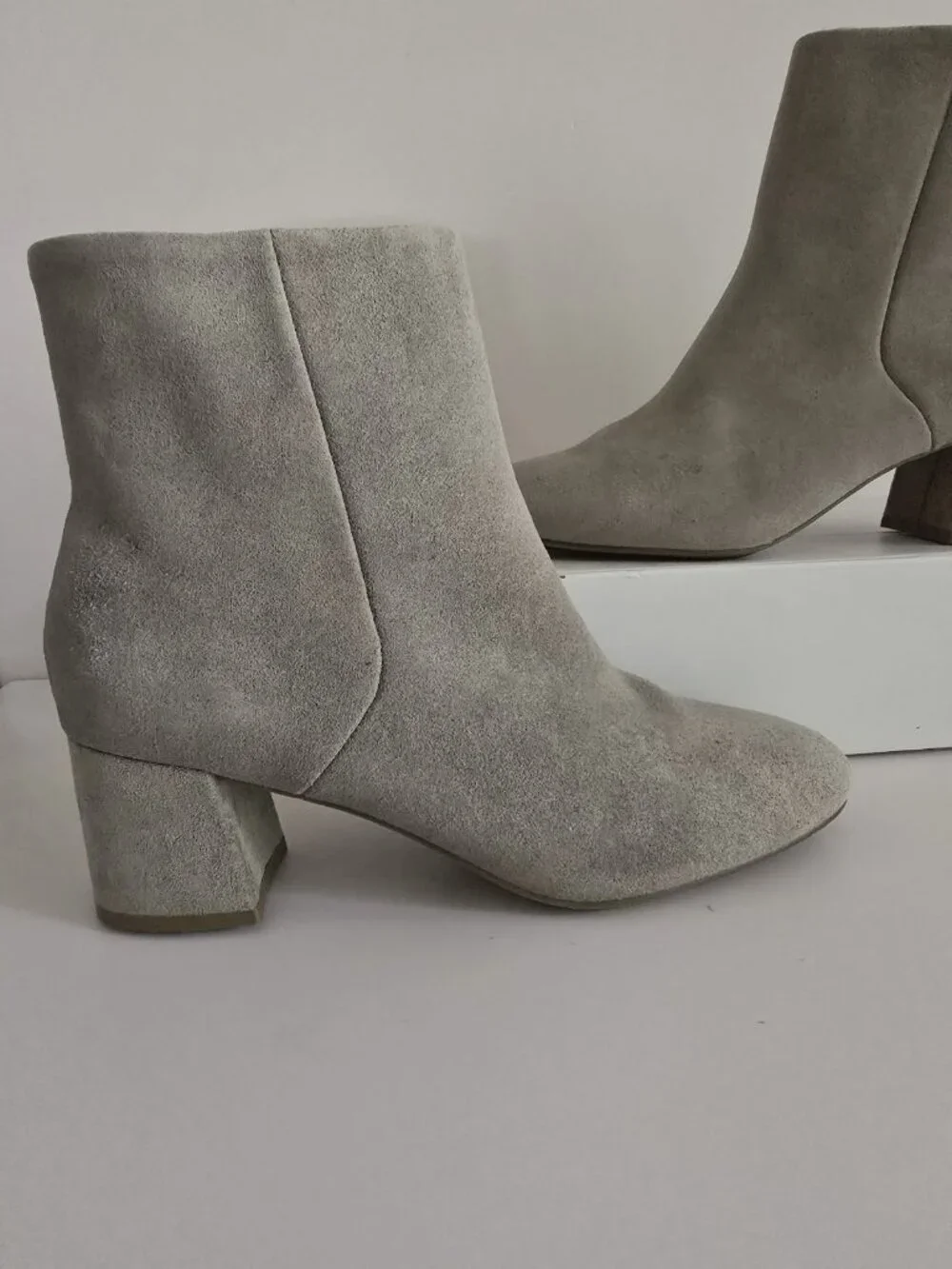 Blondo Alida Grey Suede Waterproof Leather Ankle Boots Heeled Booties 8 Shoes